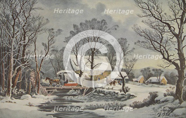 Winter In The Country - The Old Grist Mill, pub. 1864, Currier & Ives (Colour Lithograph)