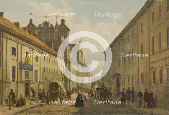 Dominikonu street and Institute for Nobles in Vilnius, c1850.