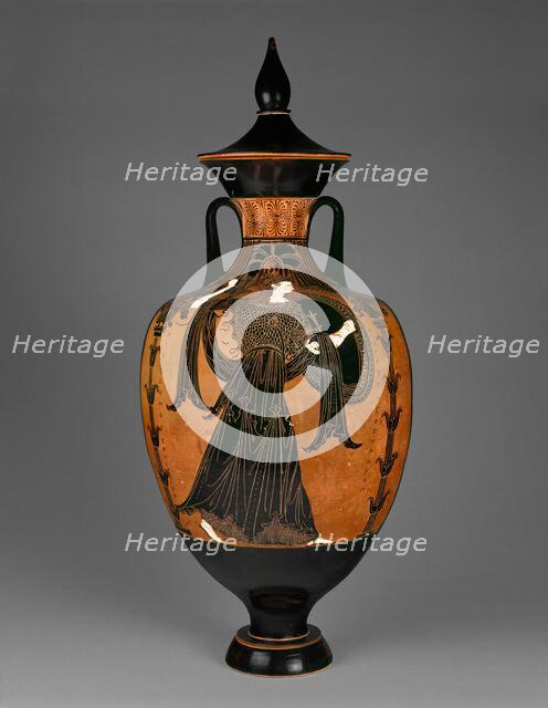 Panathenaic Prize Amphora with Lid, 363-362 BC. Creators: Painter of the Wedding Procession, Nikodemos.