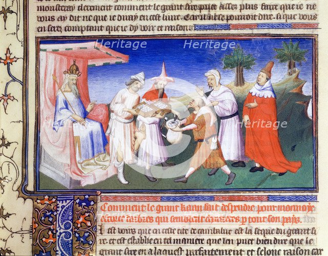 Kublai Khan paying for purchases, c1280s, (early 15th century). Creator: Boucicaut Master.
