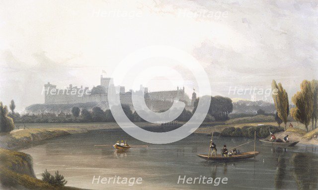 Windsor Castle from the River Thames: a West view, and fishing from punts, c1827-30. Creator: William Daniell (1769-1837).