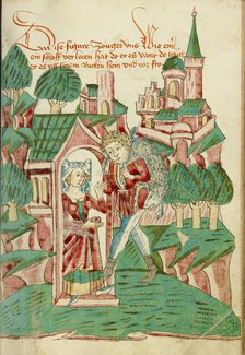 Shepherd Returning with Lost Sheep; Barlaam und Josaphat, 1469. Creators: Hans Schilling, Diebolt Lauber.