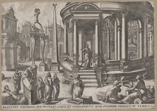 Zacharias Stepping out of the Temple, from the series Events in and around the Temple,..., ca. 1572. Creators: Johannes van Doetecum I, Lucas van Doetecum.