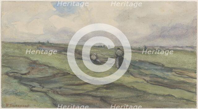 Fisherwomen mending fishing nets, 1872-1944. Creator: Frans Smissaert.