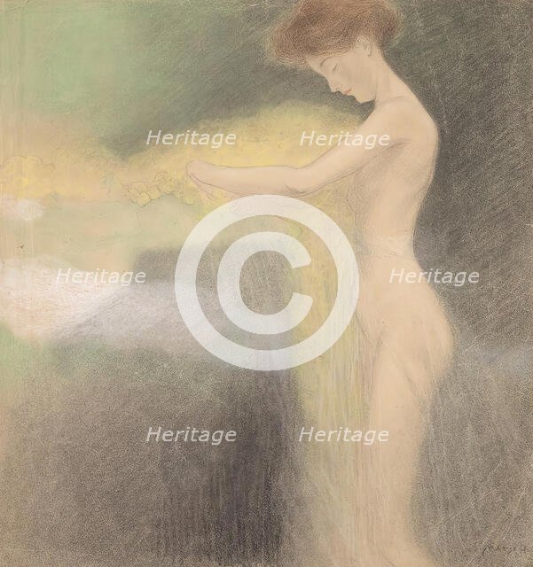 Female nude with outstretched hands to the left, undated. (c1900s) Creator: Franz von Matsch.