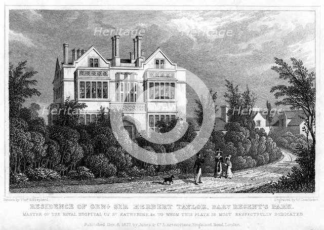 Residence of General Sir Herbert Taylor, Baronet, Regent's Park, London, 1827.Artist: William Tombleson
