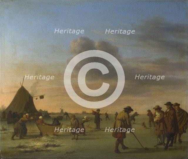 Golfers on the Ice near Haarlem, 1668. Artist: Velde, Adriaen, van de (1636-1672)