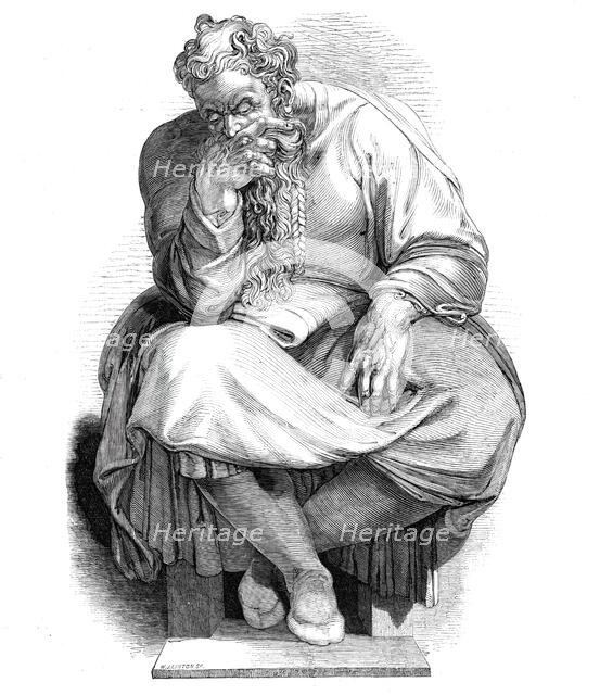 Specimen of wood-engraving - the Prophet Jeremiah, from the painting by Michael Angelo, 1844. Creator: Unknown.