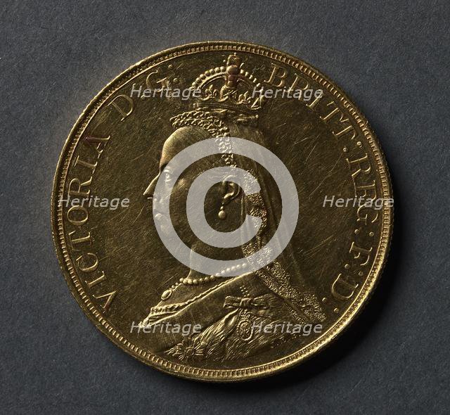 Five Pounds (obverse), 1887. Creator: Joseph Boehm (British, 1834-1890).