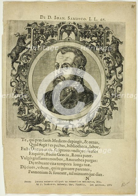 Portrait of Dr. Joan Sambuco, published 1574. Creators: Unknown, Johannes Sambucus.