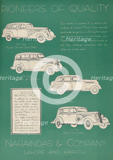 Advertisement for Naraindas & Company, suppliers of motor cars, 1936. Creator: Unknown.