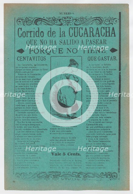Broadsheet with a ballad about camp life hardships for women, profile of a..., ca. 1918 (published). Creator: José Guadalupe Posada.