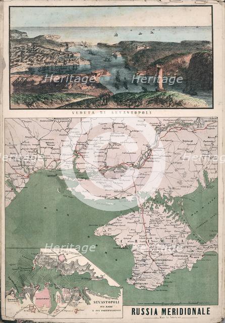 Map of southern Russia with view of Sevastopol Bay and its fortifications, 1853. Creator: Civelli, Giuseppe (1816-1882).