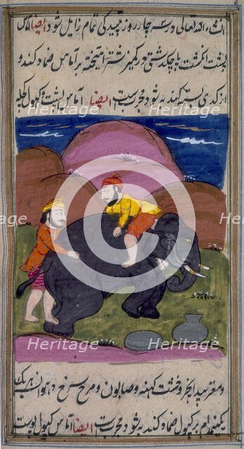 Two men treating an elephant, c1700-c1899. Creator: Unknown.