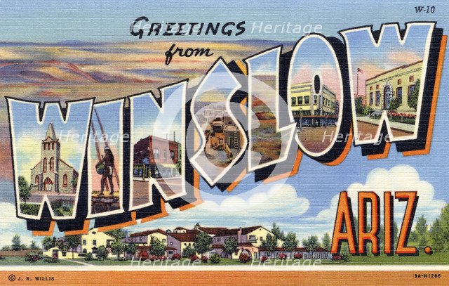 'Greetings from Winslow, Arizona', postcard, 1939. Artist: Unknown