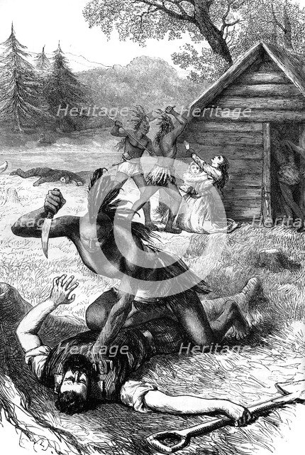 Massacre of settlers by Native Americans, c17th century (c1880). Artist: Unknown