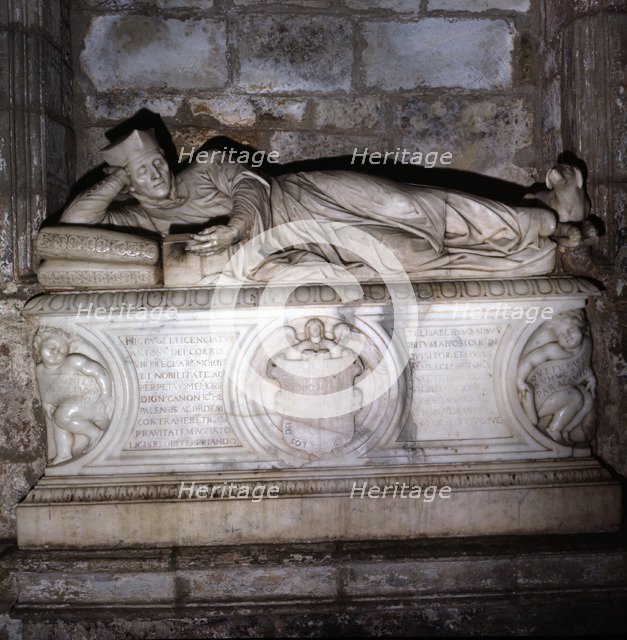 Tomb of inquisitor Antonio del Corro made of alabaster, in the church of Our Lady of Angels in Sa…