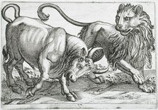 A Bull Attacking a Lion, 1610. Creator: Hendrick Hondius I.
