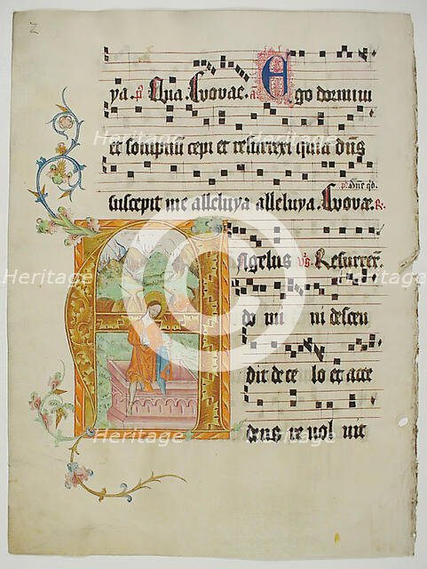 Manuscript Leaf with Initial A, from a Gradual, German, second quarter 15th century. Creator: Unknown.