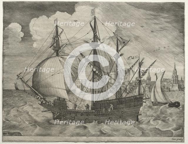 Sailing Vessels: Armed Four-Master Putting Out to Sea, 1561-65. Creator: Frans Huys (Flemish, 1522-1562).