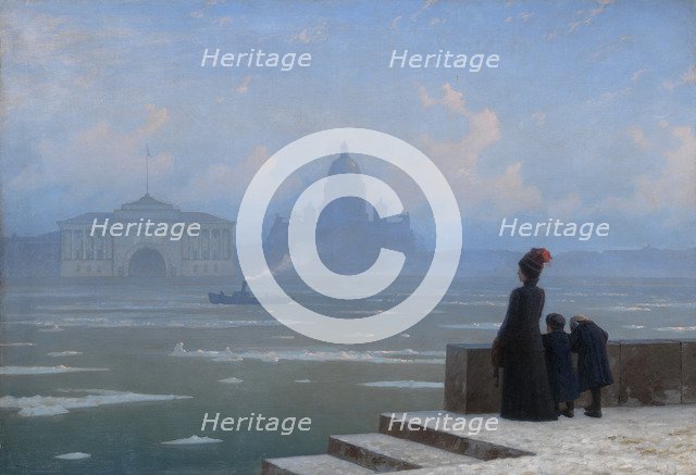 Ice drifting on the Neva River in St Petersburg, 1890s. Artist: Kalmykov, Grigory Odisseyevich (1873-1942)