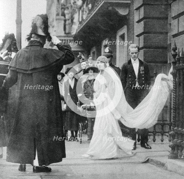 Lady Elizabeth Bowes-Lyon on her way to be married at Westminster Abbey, 26 April 1923, (1937). Creator: Unknown.