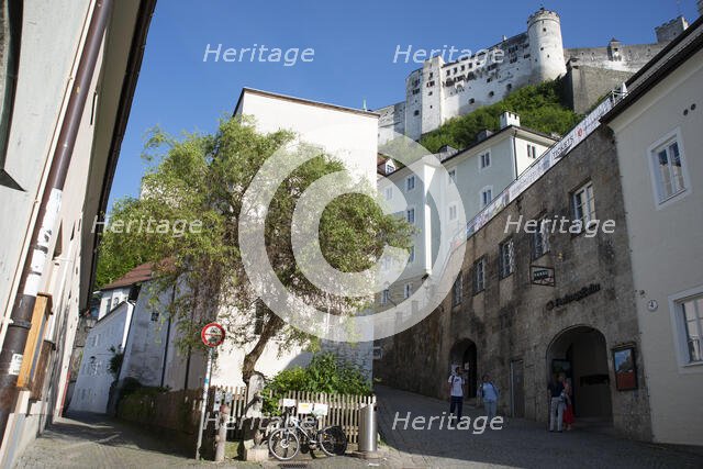 Square in front of the funicular that leads up to the Festung Hohensalzburg, Salzburg, Austria, 2022 Creator: Ethel Davies.