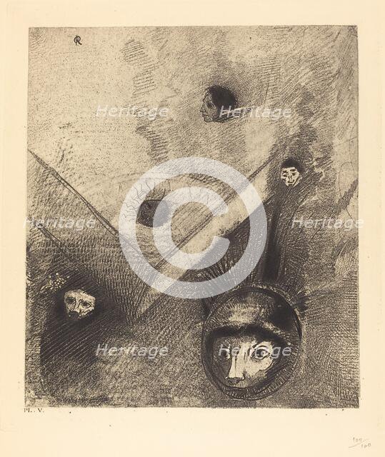 Sur le fond de nos nuits dieu de son doigt savant dessine un cauchemar multiforme..., 1890. Creator: Odilon Redon.