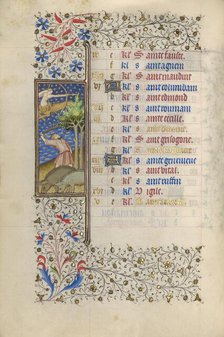 A Man Knocking Acorns from a Tree; Book of Hours, about 1415-1420. Creator: Workshop of the Master of the Rohan Hours.