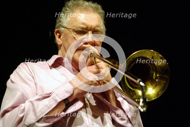 Gordon Campbell, trombone player, The Hawth Theatre, Crawley, West Sussex. Artist: Brian O'Connor