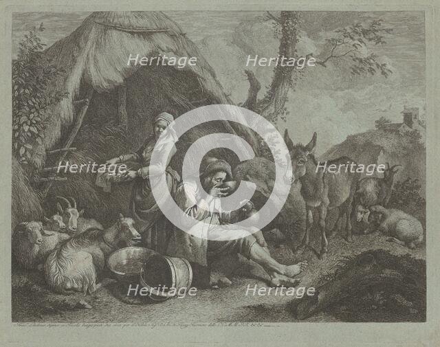 Seated Old Man and Woman with a Basket of Eggs, 1759/1782. Creator: Francesco Londonio.