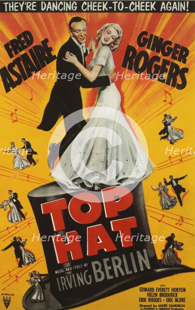 Promotional poster art for the motion picture Top Hat: modern halftone reproduction, 1935. Creator: RKO Pictures.