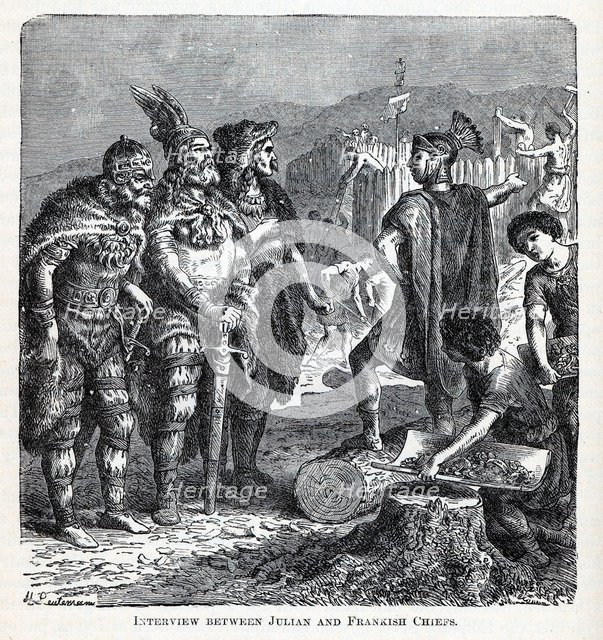 Interview between Julian and Frankish Chiefs, 1882. Artist: Leutemann, Gottlob Heinrich (1824-1905)