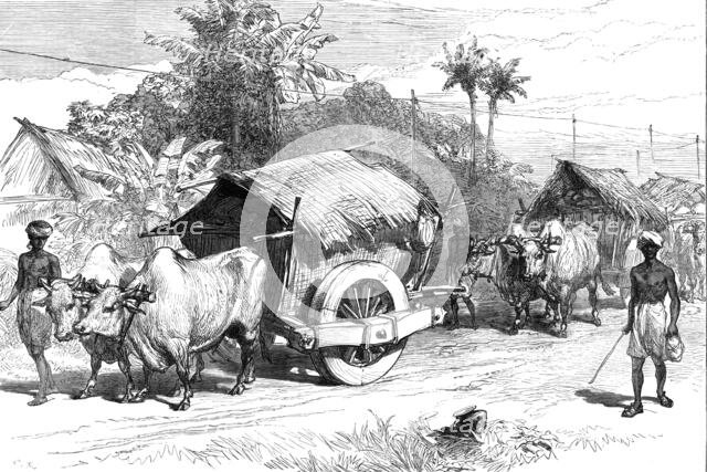 The Famine in Bengal: bullock hackeries for carrying grain, 1874. Creator: Unknown.