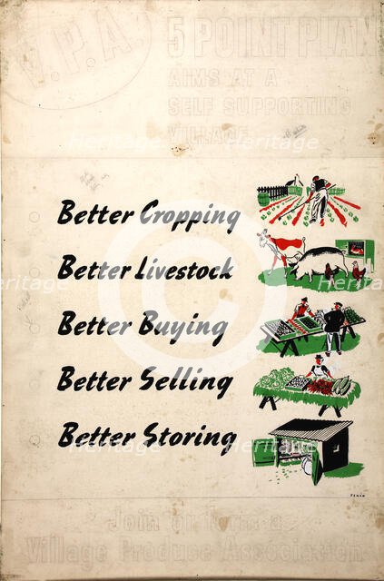 'V.P.A. 5 Point Plan aims at a self-supporting village...', WWII poster, between 1939 and 1946. Creators: Central Office of Information, Xenia.