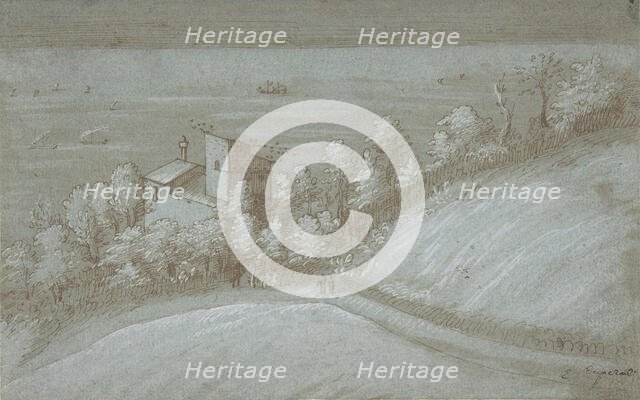 A House with a Dovecote and Trees by the Sea, 16th century. Creator: Gherardo Cibo.