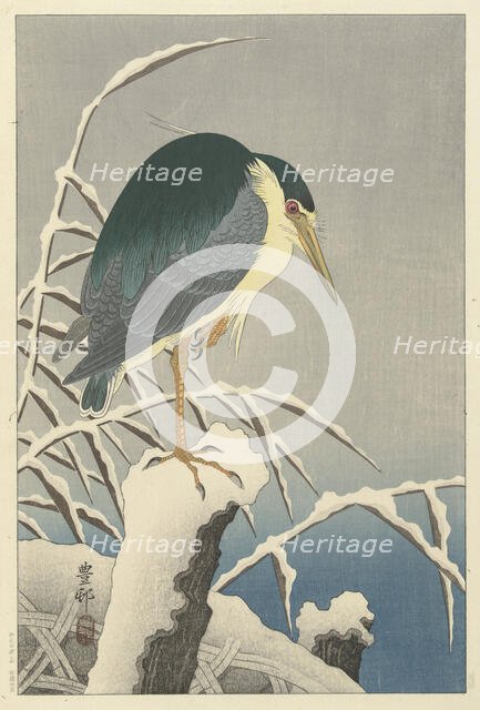 Heron in snow, 1920-1930. Creator: Ohara, Koson (1877-1945).