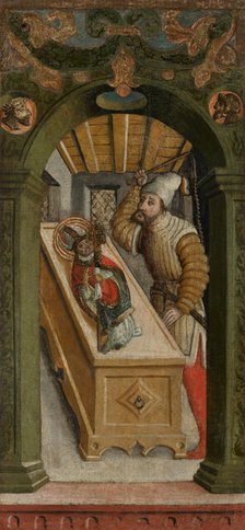Scene from the Legend of St Nicholas-Jew Flogging a Figure of the Saint..., 1st half of 16th cent. Creator: Unknown.