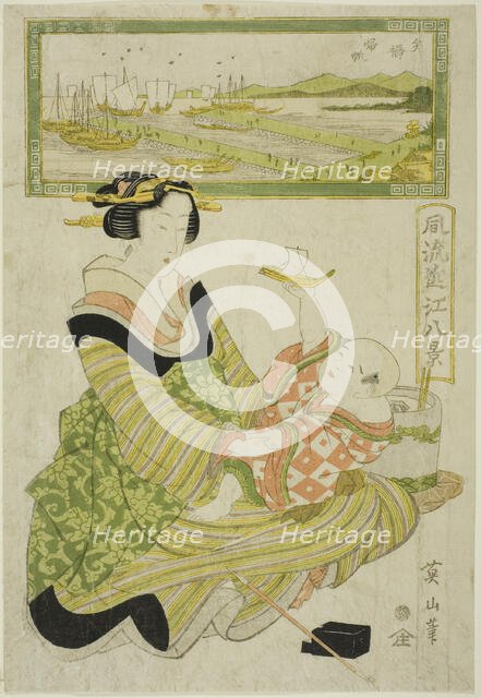 Returning Sails at Yabase (Yabase kihan), from the series "Fashionable Eight Views of..., c.1814/17. Creator: Kikukawa Eizan.