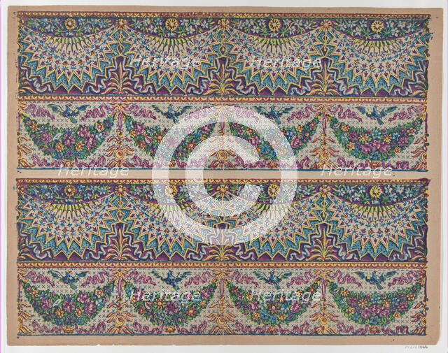 Sheet with five bouquets on a blue checkered background, late 18th-m..., late 18th-mid-19th century. Creator: Anon.