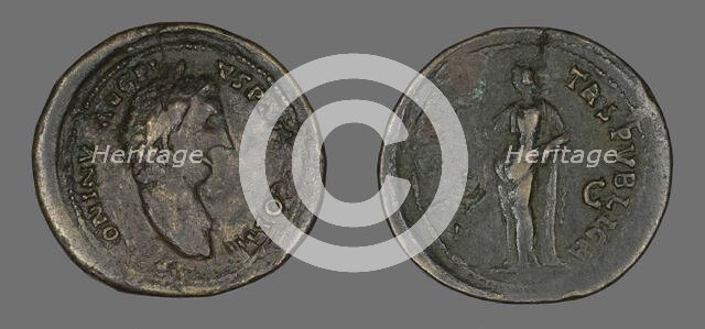 Sestertius (Coin) Portraying Emperor Antoninus Pius, 140-143. Creator: Unknown.