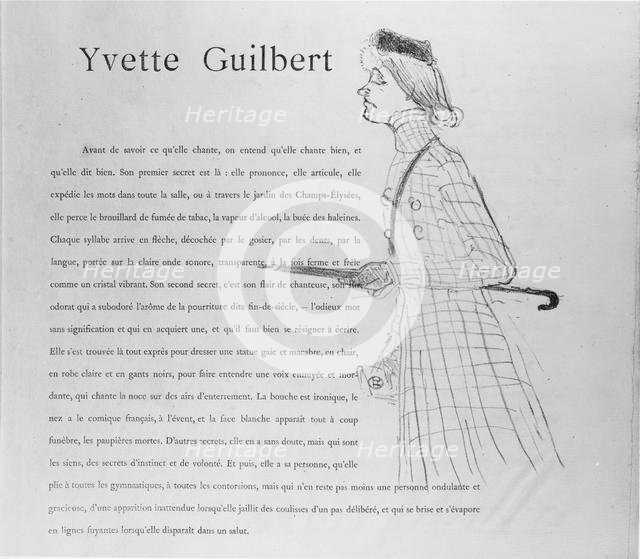 Yvette Guilbert, 1894., 1894. Creator: Henri de Toulouse-Lautrec.