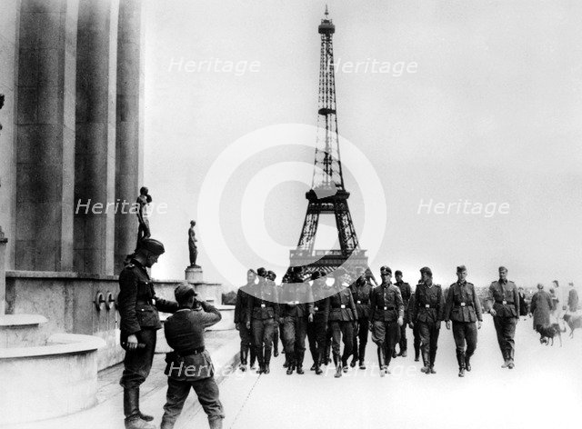 Members of the SS visiting the Eiffel Tower, Paris, July 1940. Artist: Unknown