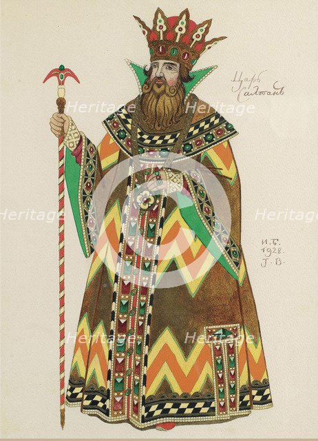 Tsar Saltan. Costume design for the opera The Tale of Tsar Saltan by N. Rimsky-Korsakov, 1928. Artist: Bilibin, Ivan Yakovlevich (1876-1942)