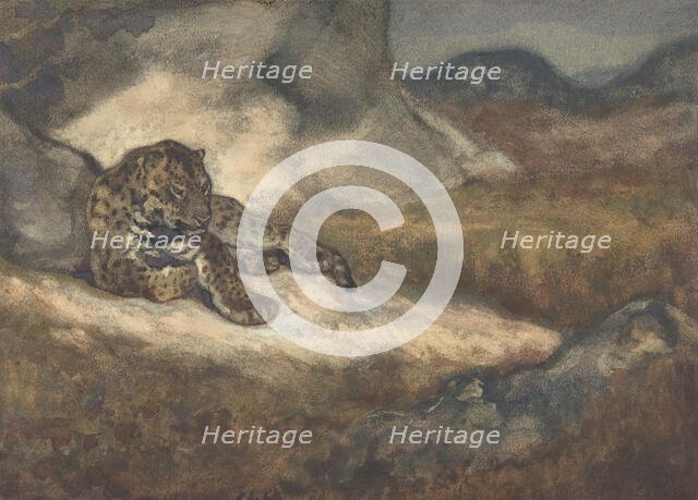 Leopard Lying Down, 1810-75. Creator: Antoine-Louis Barye.
