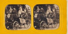 Two ladies in horse-drawn coach with two men in top hats as their drivers, November 1864. Creator: LeBas.