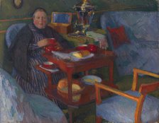 Woman drinking tea. Artist: Braz, Osip Emmanuilovich (1872-1936)