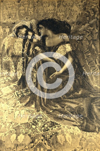 Tamara and Demon. Illustration to the poem The Demon by Mikhail Lermontov, 1890-1891. Artist: Vrubel, Mikhail Alexandrovich (1856-1910)