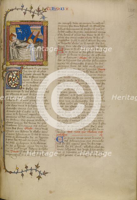 The Blinding of Tobit with Tobias and the Angel, about 1360-1370. Creator: Master of Jean de Mandeville.