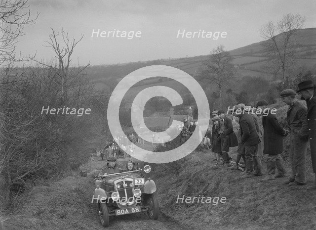 Austin 7 Grasshopper of CD Buckley competing at the MG Car Club Midland Centre Trial, 1938. Artist: Bill Brunell.